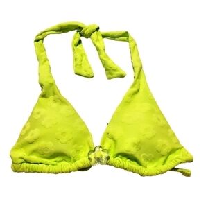 Victoria's Secret Halter Bikini Top Neon Green Floral Flower Accent XS